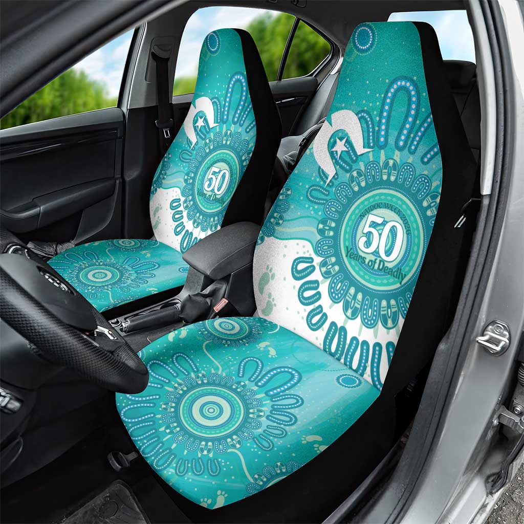 NAIDOC Week 2026 Car Seat Cover 50 Years Deadly Dhari Cyan Aboriginal Art