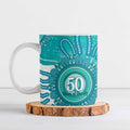 NAIDOC Week 2026 Ceramic Mug 50 Years Deadly Dhari Cyan Aboriginal Art