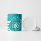 NAIDOC Week 2026 Ceramic Mug 50 Years Deadly Dhari Cyan Aboriginal Art