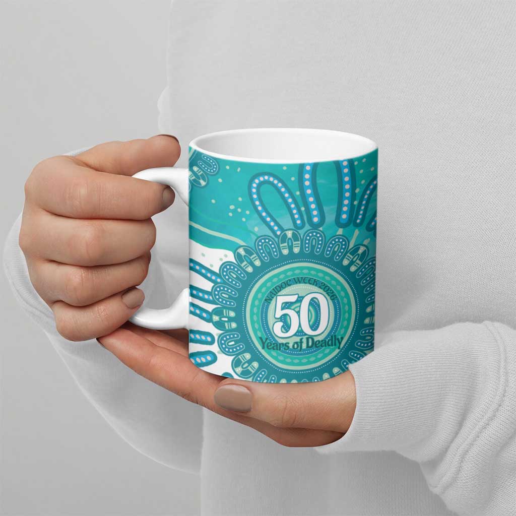 NAIDOC Week 2026 Ceramic Mug 50 Years Deadly Dhari Cyan Aboriginal Art