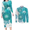 NAIDOC Week 2026 Couples Matching Long Sleeve Bodycon Dress and Long Sleeve Button Shirt 50 Years Deadly Dhari Cyan Aboriginal Art