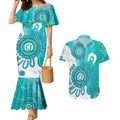 NAIDOC Week 2026 Couples Matching Mermaid Dress and Hawaiian Shirt 50 Years Deadly Dhari Cyan Aboriginal Art