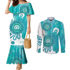 NAIDOC Week 2026 Couples Matching Mermaid Dress and Long Sleeve Button Shirt 50 Years Deadly Dhari Cyan Aboriginal Art