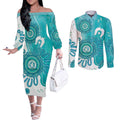 NAIDOC Week 2026 Couples Matching Off The Shoulder Long Sleeve Dress and Long Sleeve Button Shirt 50 Years Deadly Dhari Cyan Aboriginal Art