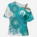 NAIDOC Week 2026 Cross Shoulder Shirt 50 Years Deadly Dhari Cyan Aboriginal Art