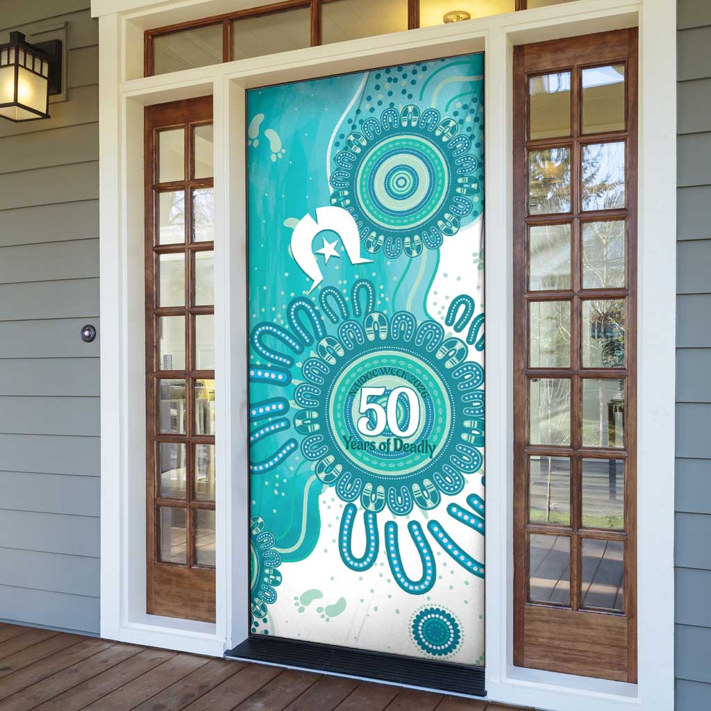 NAIDOC Week 2026 Door Cover 50 Years Deadly Dhari Cyan Aboriginal Art