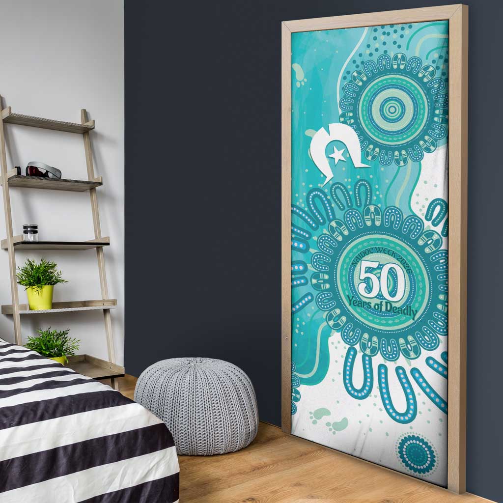 NAIDOC Week 2026 Door Cover 50 Years Deadly Dhari Cyan Aboriginal Art