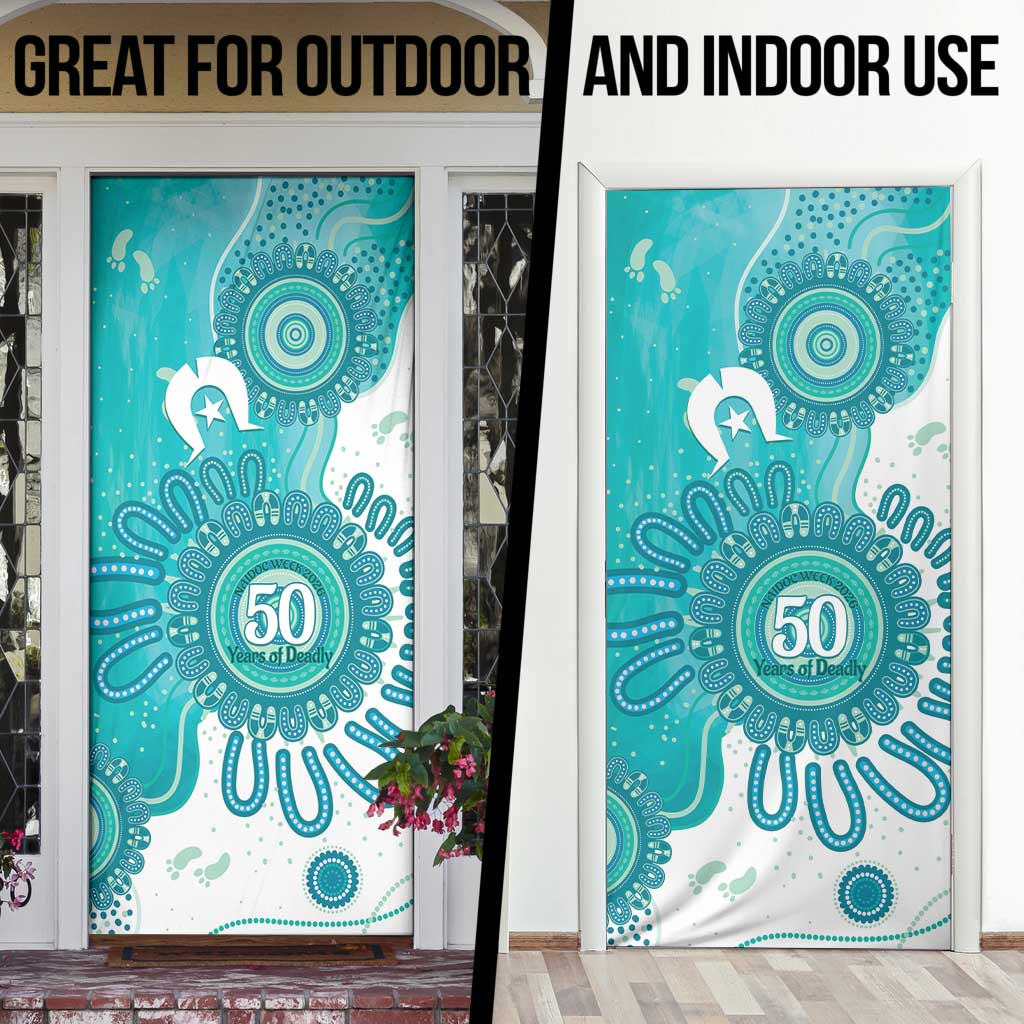 NAIDOC Week 2026 Door Cover 50 Years Deadly Dhari Cyan Aboriginal Art
