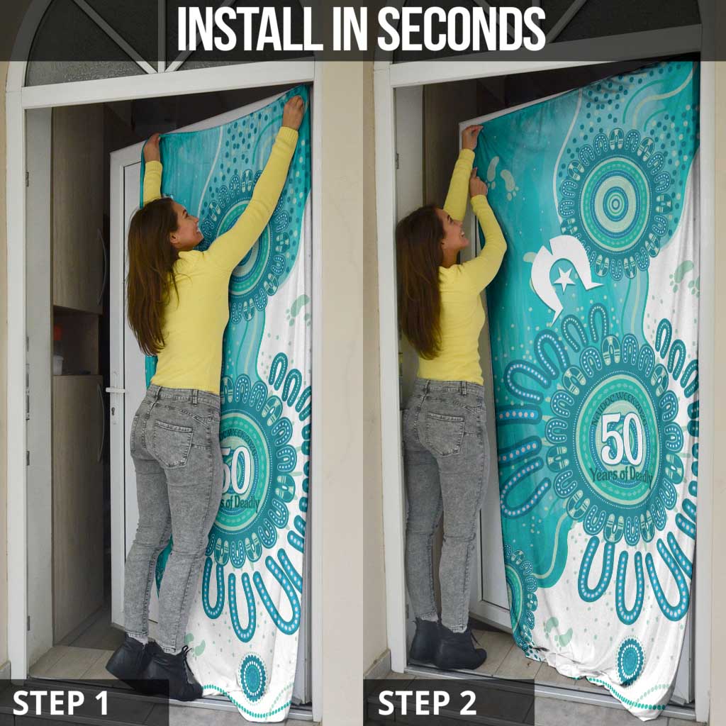 NAIDOC Week 2026 Door Cover 50 Years Deadly Dhari Cyan Aboriginal Art