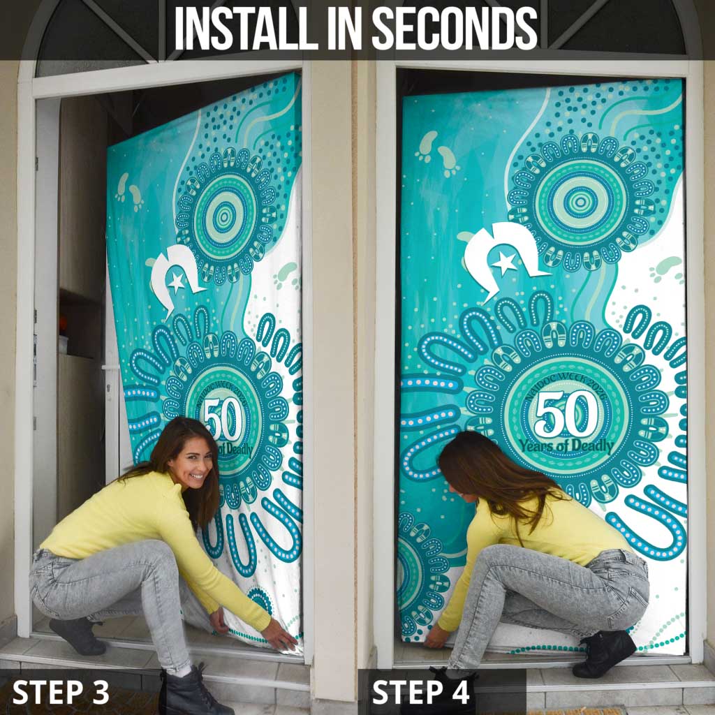 NAIDOC Week 2026 Door Cover 50 Years Deadly Dhari Cyan Aboriginal Art