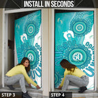 NAIDOC Week 2026 Door Cover 50 Years Deadly Dhari Cyan Aboriginal Art