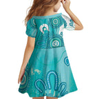 NAIDOC Week 2026 Family Matching Long Sleeve Bodycon Dress and Hawaiian Shirt 50 Years Deadly Dhari Cyan Aboriginal Art