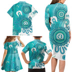 NAIDOC Week 2026 Family Matching Long Sleeve Bodycon Dress and Hawaiian Shirt 50 Years Deadly Dhari Cyan Aboriginal Art