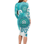 NAIDOC Week 2026 Family Matching Long Sleeve Bodycon Dress and Hawaiian Shirt 50 Years Deadly Dhari Cyan Aboriginal Art