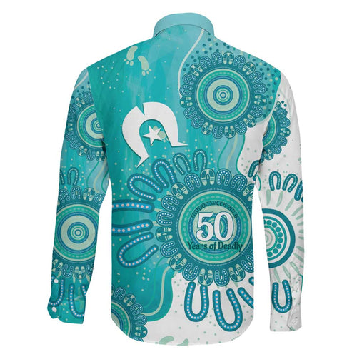 NAIDOC Week 2026 Family Matching Mermaid Dress and Hawaiian Shirt 50 Years Deadly Dhari Cyan Aboriginal Art