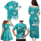 NAIDOC Week 2026 Family Matching Puletasi and Hawaiian Shirt 50 Years Deadly Dhari Cyan Aboriginal Art