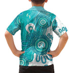 NAIDOC Week 2026 Family Matching Short Sleeve Bodycon Dress and Hawaiian Shirt 50 Years Deadly Dhari Cyan Aboriginal Art