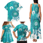 NAIDOC Week 2026 Family Matching Tank Maxi Dress and Hawaiian Shirt 50 Years Deadly Dhari Cyan Aboriginal Art