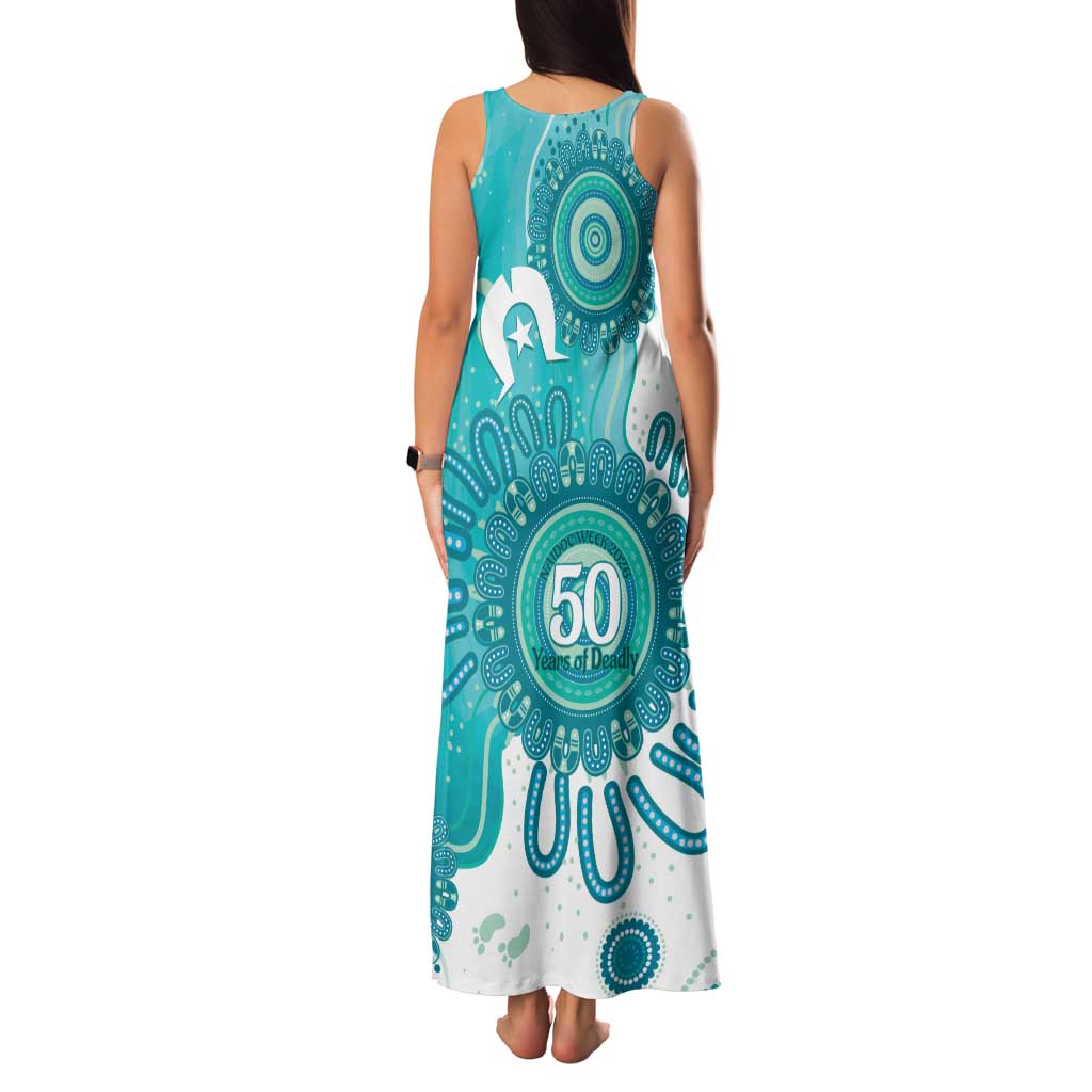 NAIDOC Week 2026 Family Matching Tank Maxi Dress and Hawaiian Shirt 50 Years Deadly Dhari Cyan Aboriginal Art