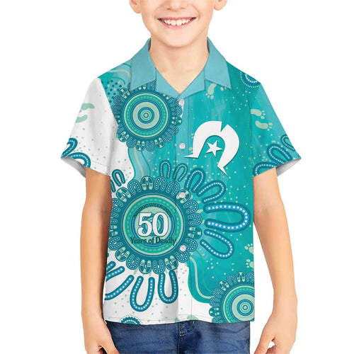 NAIDOC Week 2026 Family Matching Tank Maxi Dress and Hawaiian Shirt 50 Years Deadly Dhari Cyan Aboriginal Art