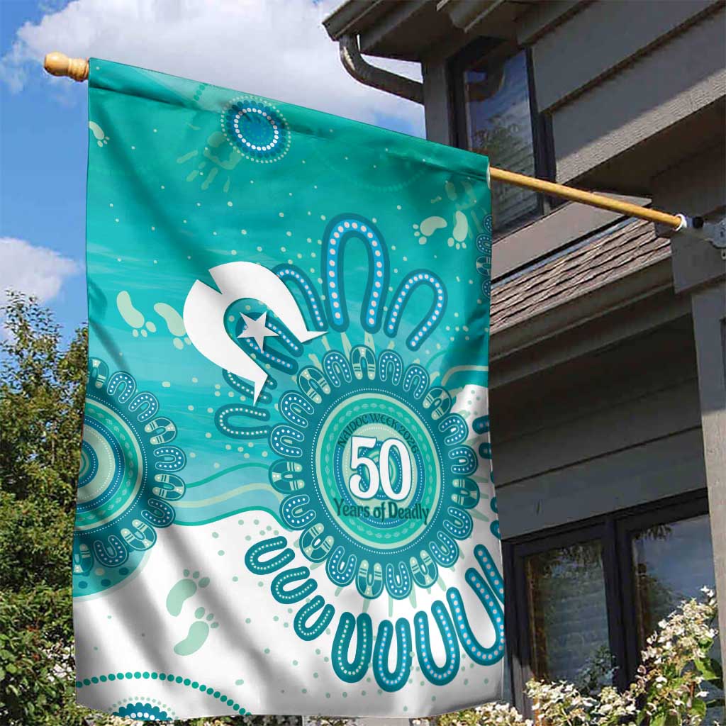 NAIDOC Week 2026 Garden Flag 50 Years Deadly Dhari Cyan Aboriginal Art