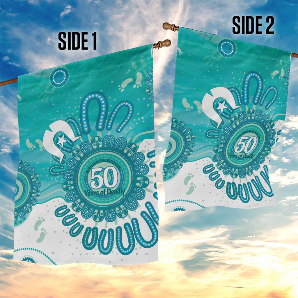 NAIDOC Week 2026 Garden Flag 50 Years Deadly Dhari Cyan Aboriginal Art