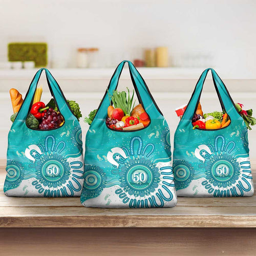 NAIDOC Week 2026 Grocery Bag 50 Years Deadly Dhari Cyan Aboriginal Art