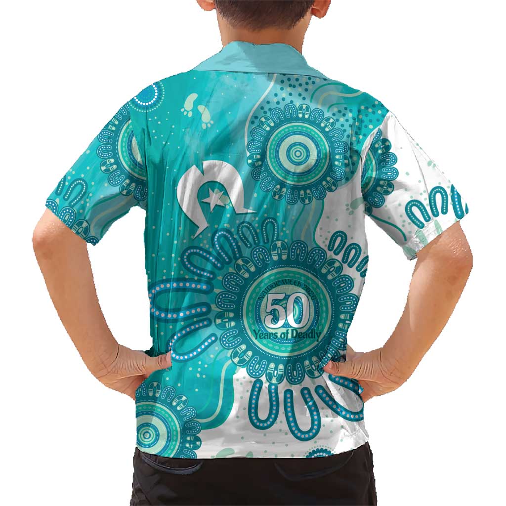 NAIDOC Week 2026 Hawaiian Shirt 50 Years Deadly Dhari Cyan Aboriginal Art