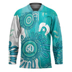 NAIDOC Week 2026 Hockey Jersey 50 Years Deadly Dhari Cyan Aboriginal Art
