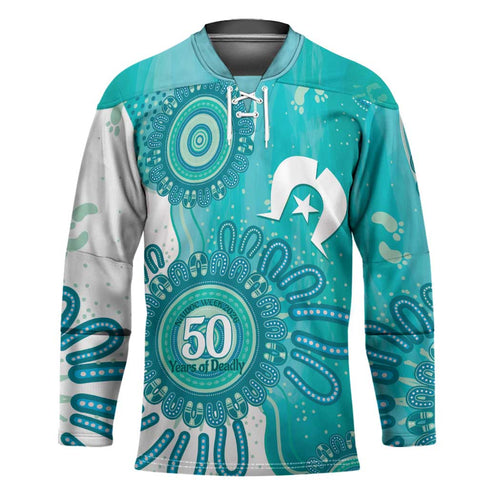 NAIDOC Week 2026 Hockey Jersey 50 Years Deadly Dhari Cyan Aboriginal Art