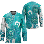NAIDOC Week 2026 Hockey Jersey 50 Years Deadly Dhari Cyan Aboriginal Art