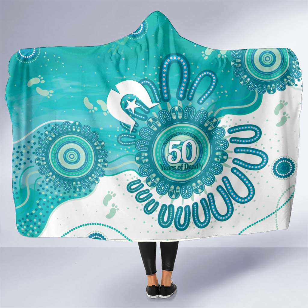 NAIDOC Week 2026 Hooded Blanket 50 Years Deadly Dhari Cyan Aboriginal Art