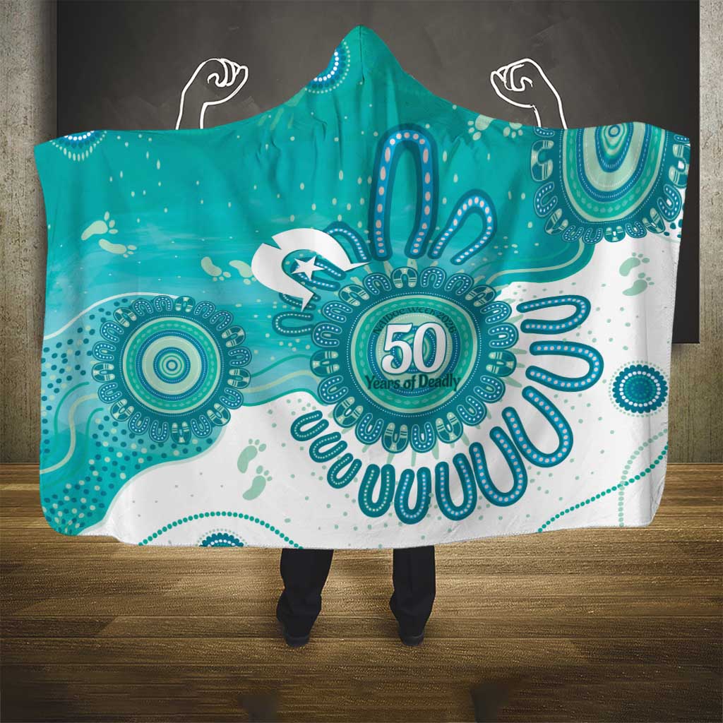 NAIDOC Week 2026 Hooded Blanket 50 Years Deadly Dhari Cyan Aboriginal Art