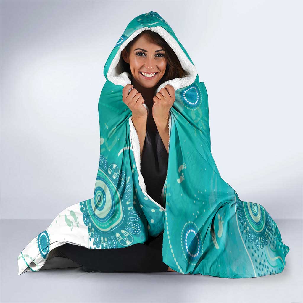 NAIDOC Week 2026 Hooded Blanket 50 Years Deadly Dhari Cyan Aboriginal Art
