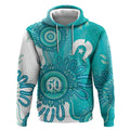 NAIDOC Week 2026 Hoodie 50 Years Deadly Dhari Cyan Aboriginal Art