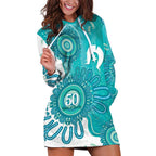 NAIDOC Week 2026 Hoodie Dress 50 Years Deadly Dhari Cyan Aboriginal Art