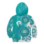NAIDOC Week 2026 Kid Hoodie 50 Years Deadly Dhari Cyan Aboriginal Art