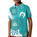 NAIDOC Week 2026 Kid Polo Shirt 50 Years Deadly Dhari Cyan Aboriginal Art