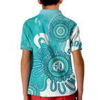 NAIDOC Week 2026 Kid Polo Shirt 50 Years Deadly Dhari Cyan Aboriginal Art