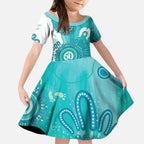 NAIDOC Week 2026 Kid Short Sleeve Dress 50 Years Deadly Dhari Cyan Aboriginal Art