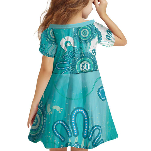 NAIDOC Week 2026 Kid Short Sleeve Dress 50 Years Deadly Dhari Cyan Aboriginal Art