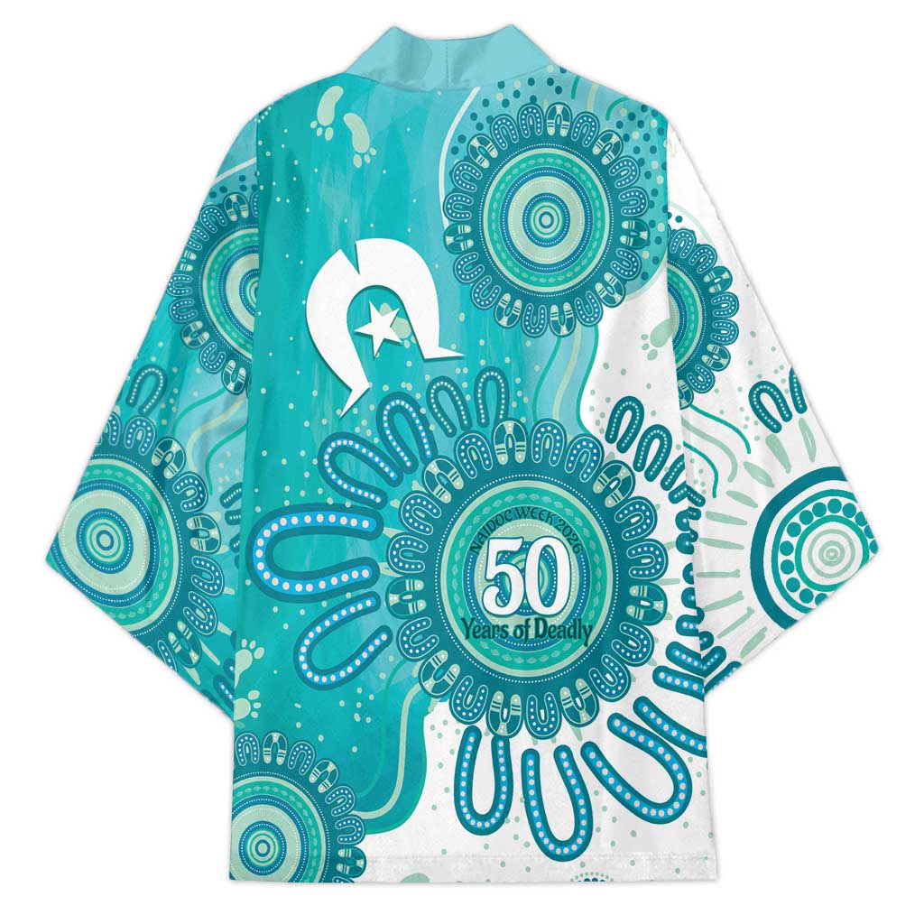 NAIDOC Week 2026 Kimono 50 Years Deadly Dhari Cyan Aboriginal Art
