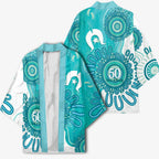 NAIDOC Week 2026 Kimono 50 Years Deadly Dhari Cyan Aboriginal Art