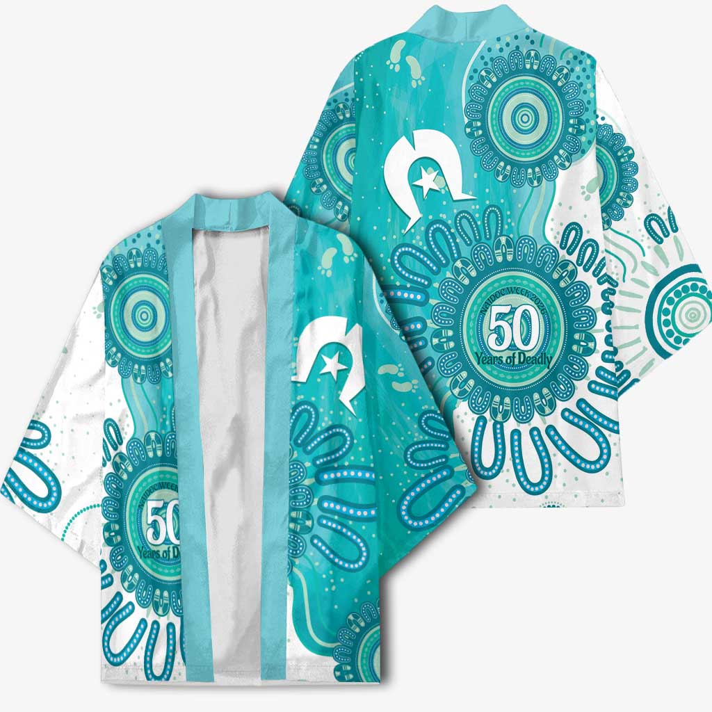 NAIDOC Week 2026 Kimono 50 Years Deadly Dhari Cyan Aboriginal Art