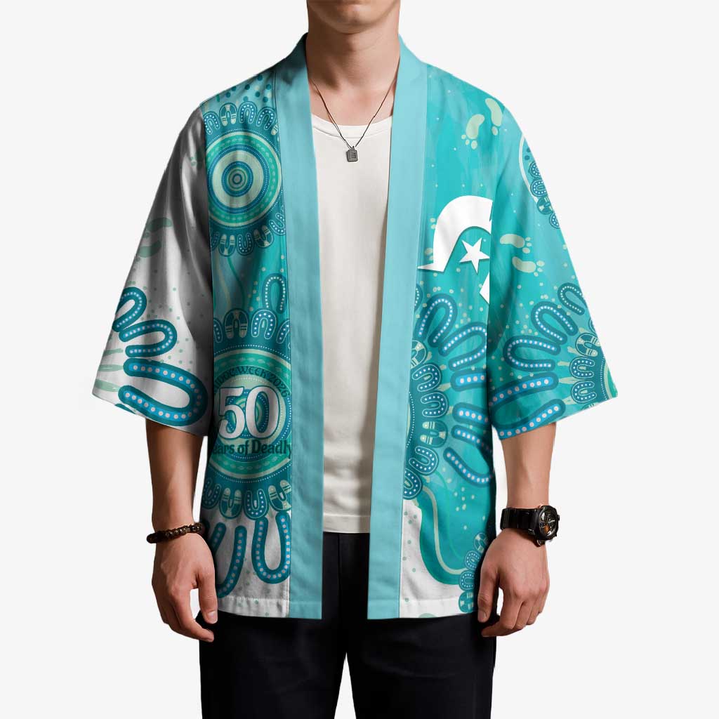 NAIDOC Week 2026 Kimono 50 Years Deadly Dhari Cyan Aboriginal Art
