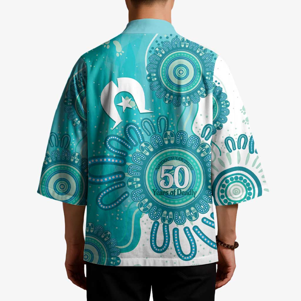 NAIDOC Week 2026 Kimono 50 Years Deadly Dhari Cyan Aboriginal Art