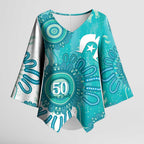 NAIDOC Week 2026 Kimono Sleeve Blouse 50 Years Deadly Dhari Cyan Aboriginal Art