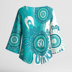 NAIDOC Week 2026 Kimono Sleeve Blouse 50 Years Deadly Dhari Cyan Aboriginal Art