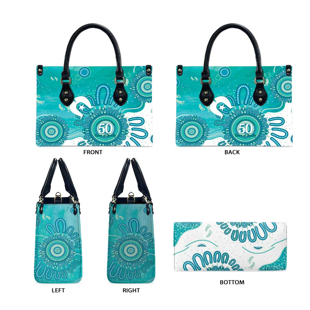 NAIDOC Week 2026 Leather Bag 50 Years Deadly Dhari Cyan Aboriginal Art