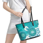 NAIDOC Week 2026 Leather Tote Bag 50 Years Deadly Dhari Cyan Aboriginal Art